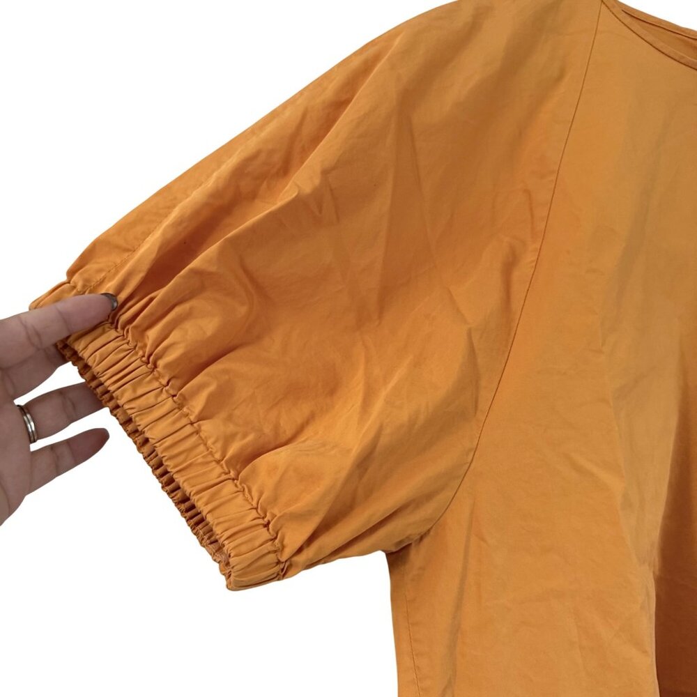 Tibi Orange Poplin Back Zip Puff Short Sleeve Blouse Womens Size 12 - Picture 5 of 7